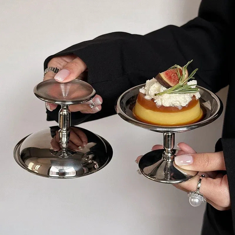 Copa De Acero Inox Irrompible Vintage Con Plato Para Postre Plateado