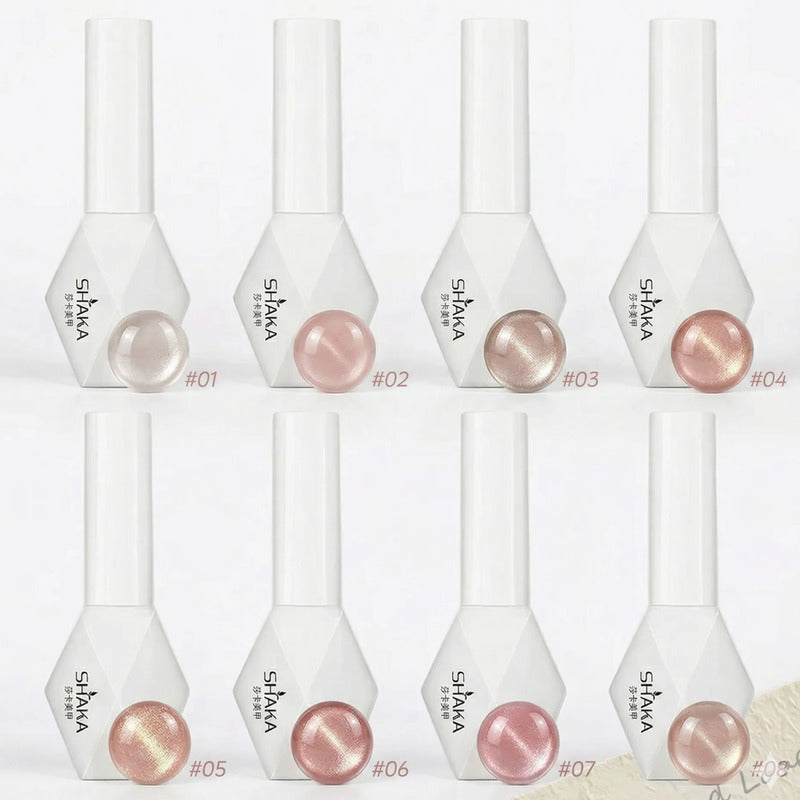Set 6 Pzs Gelish Uv Tipo Coreano Ojo Gato Efecto Agua Uv Led Kit Rosa Ballet