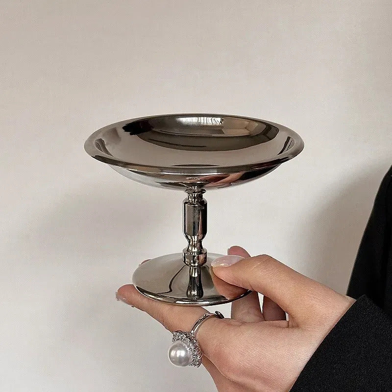 Copa De Acero Inox Irrompible Vintage Con Plato Para Postre Plateado