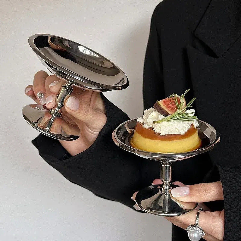 Copa De Acero Inox Irrompible Vintage Con Plato Para Postre Plateado