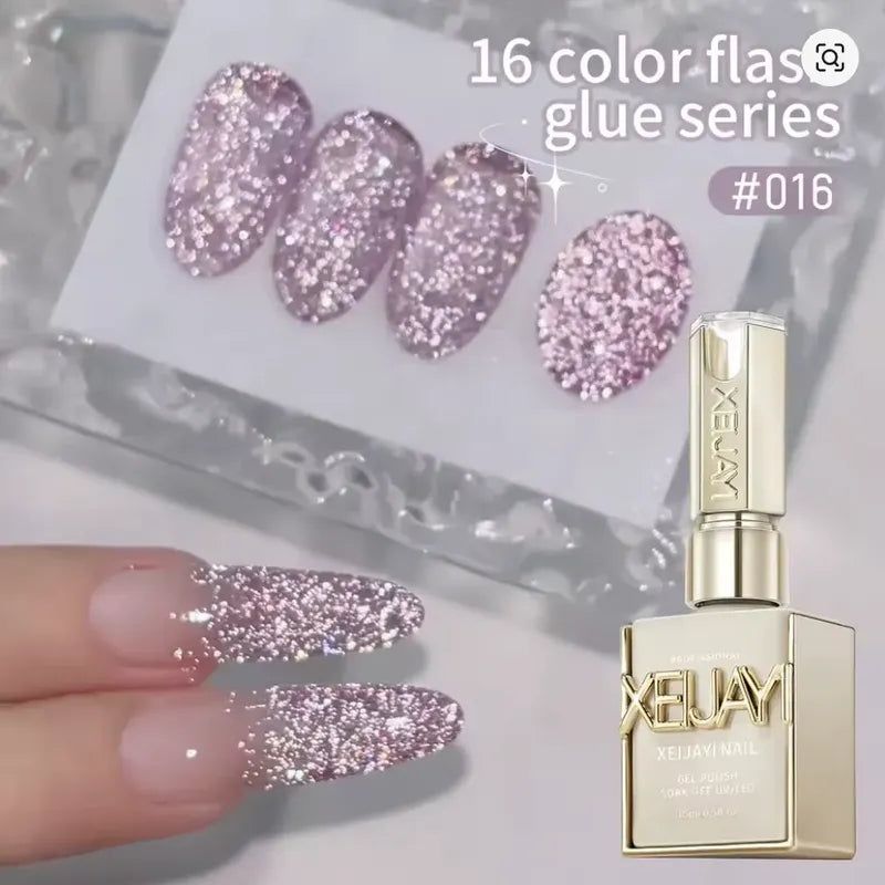 Esmalte De Uñas De Gel Tipo Coreano Led Uv Brillos Glitter 16 Pink Purple