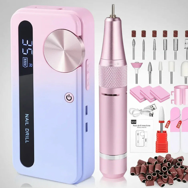 Drill Portable Esmeril Uñas Profesional Completo 35000 Rpm Rosa Morado