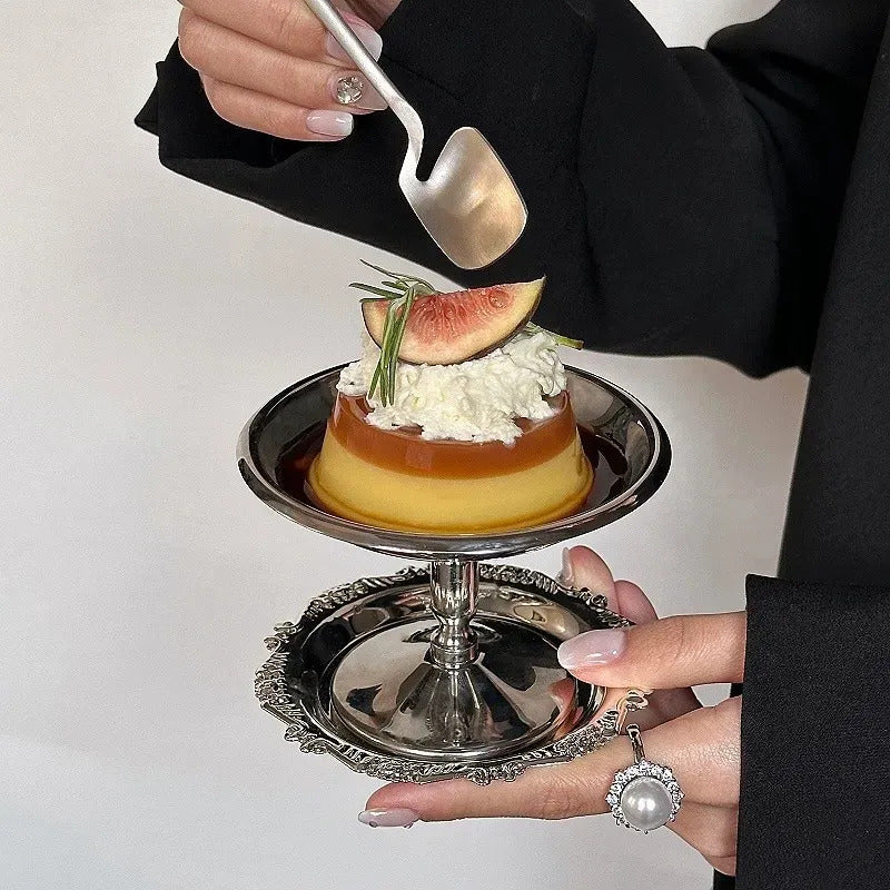 Copa De Acero Inox Irrompible Vintage Con Plato Para Postre Plateado