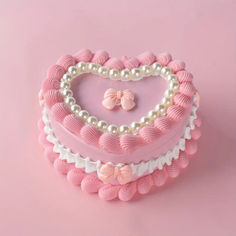 Joyero Acrilico Corazón Pastel Vintage Espejo Alhajero Corea Rosa Perla