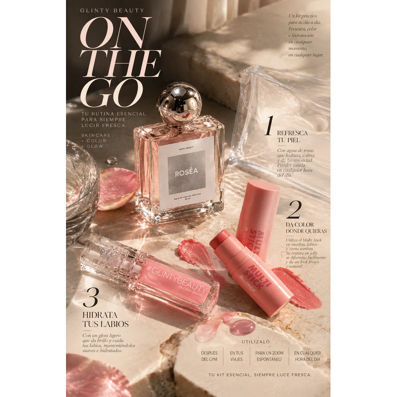 Kit De Viaje Glinty 4pzs Agua De Rosas+gloss+jelly Multiusos
