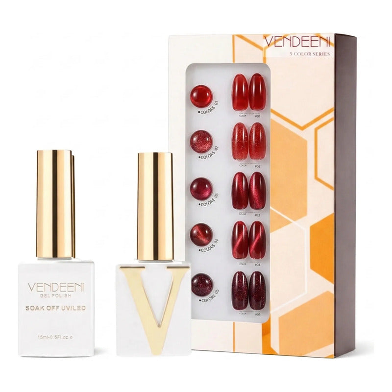 Esmalte Kit Gelish 5 Tonos Pastel Ojo De Gato Tipo Coreano J08 Crimson