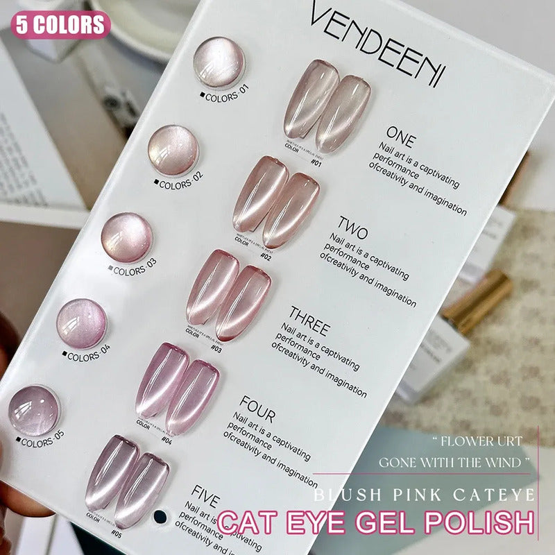 Esmalte Kit Gelish 5 Tonos Pastel Ojo De Gato Tipo Coreano J03 Blush Pink