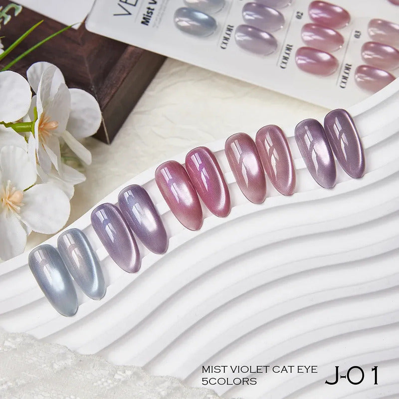 Esmalte Kit Gelish 5 Tonos Pastel Ojo De Gato Tipo Coreano J01 Miss Violet