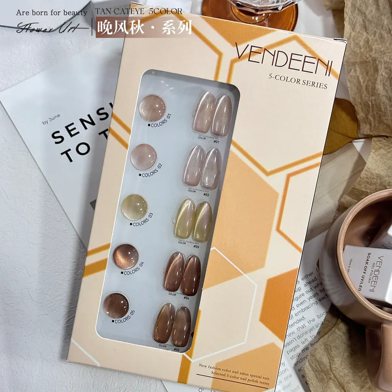 Esmalte Kit Gelish 5 Tonos Pastel Ojo De Gato Tipo Coreano J07 Tan