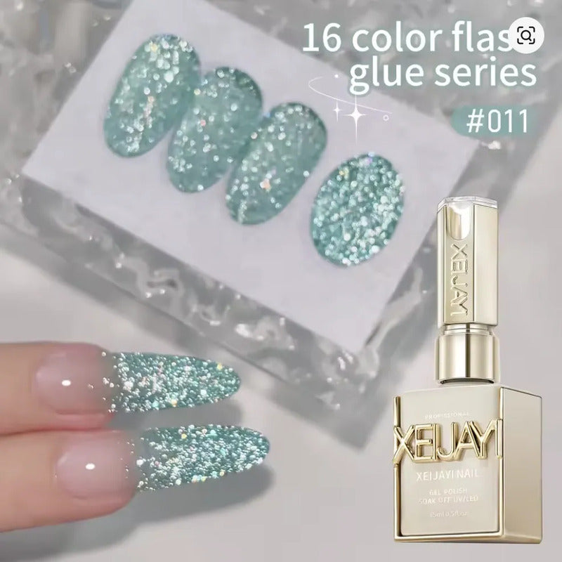 Esmalte De Uñas De Gel Tipo Coreano Led Uv Brillos Glitter 11 Turquesa