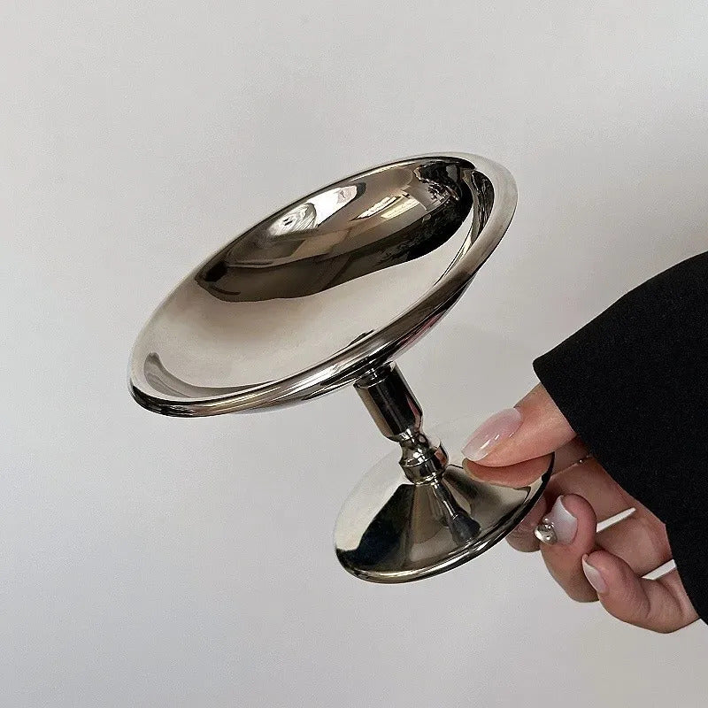 Copa De Acero Inox Irrompible Vintage Con Plato Para Postre Plateado