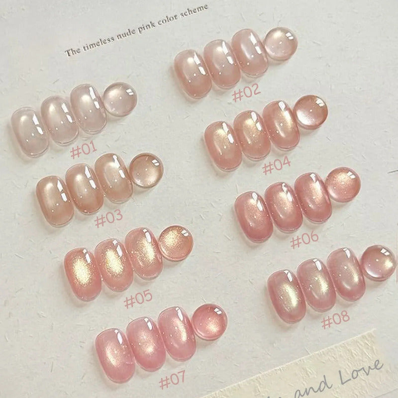 Set 6 Pzs Gelish Uv Tipo Coreano Ojo Gato Efecto Agua Uv Led Kit Rosa Ballet