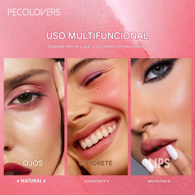 Set Blush 3 Pzs. Rubor Portable 3 Tonos Hidratante Multiusos Set 1 Rojo Rosa Nude