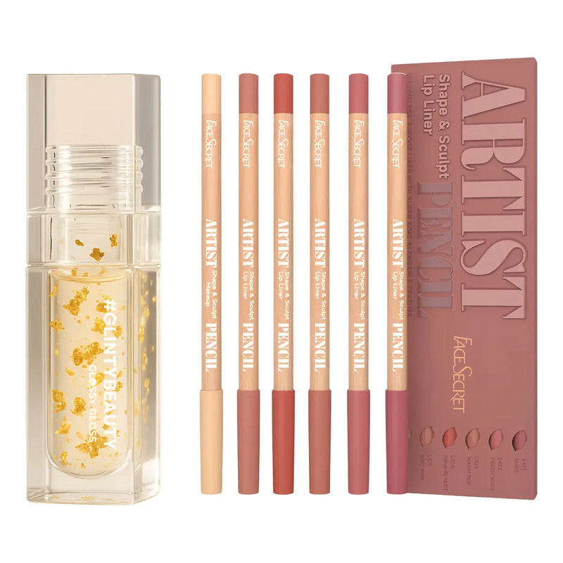 Lip Combo Kit Glinty Gloss Magic + Delineadores Nude Labios