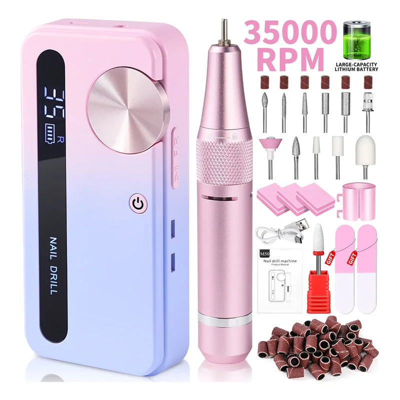 Drill Portable Esmeril Uñas Profesional Completo 35000 Rpm Rosa Morado
