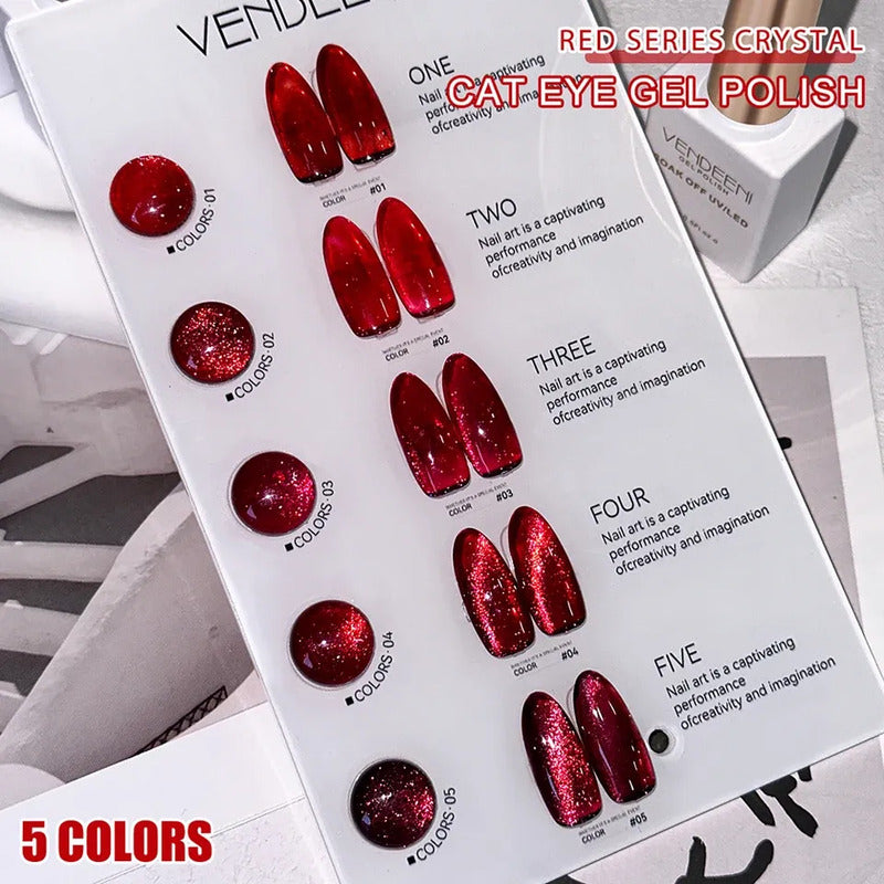 Esmalte Kit Gelish 5 Tonos Pastel Ojo De Gato Tipo Coreano J08 Crimson