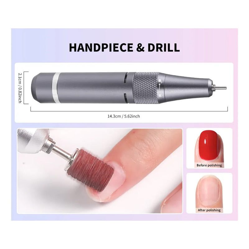 Drill Portable Esmeril Uñas Profesional Completo 35000 Rpm Rosa Morado