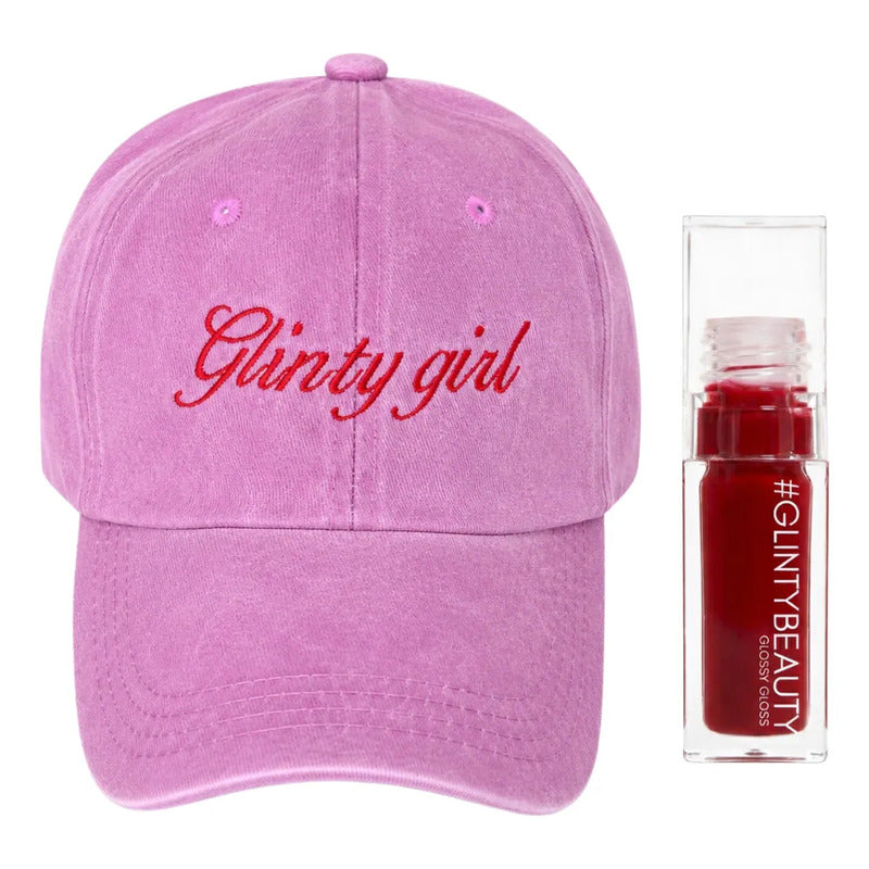 Set Lip Oil Glossy + Gorra Tejida Algodón Glinty Girl Club Rosa Unitalla