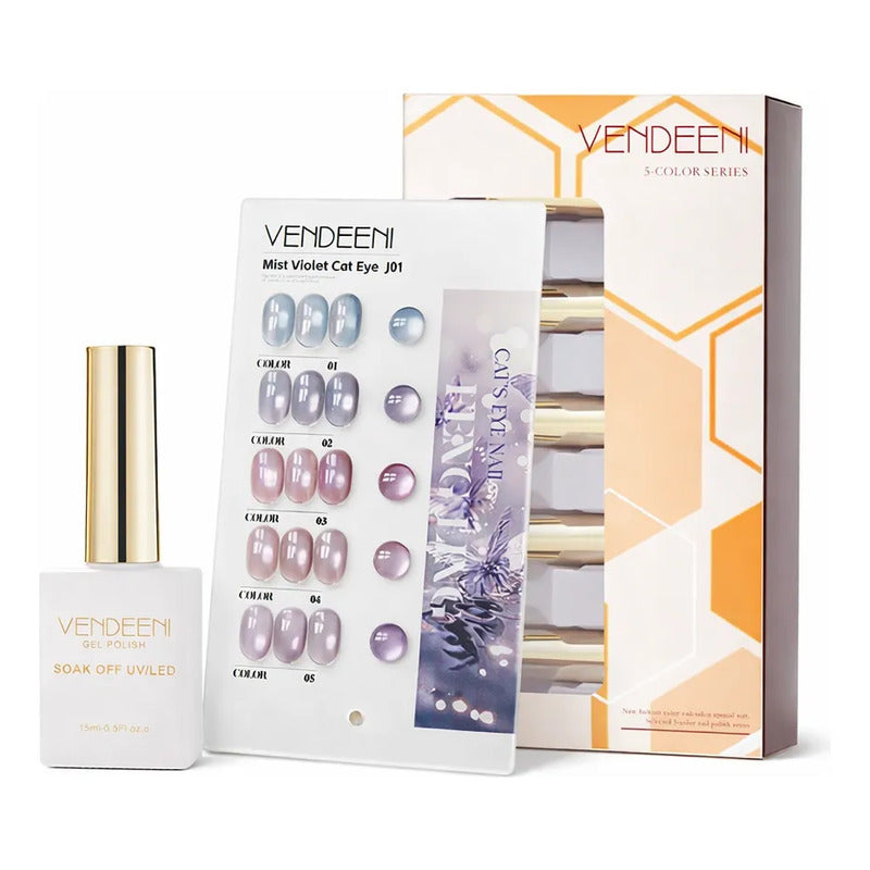 Esmalte Kit Gelish 5 Tonos Pastel Ojo De Gato Tipo Coreano J01 Miss Violet