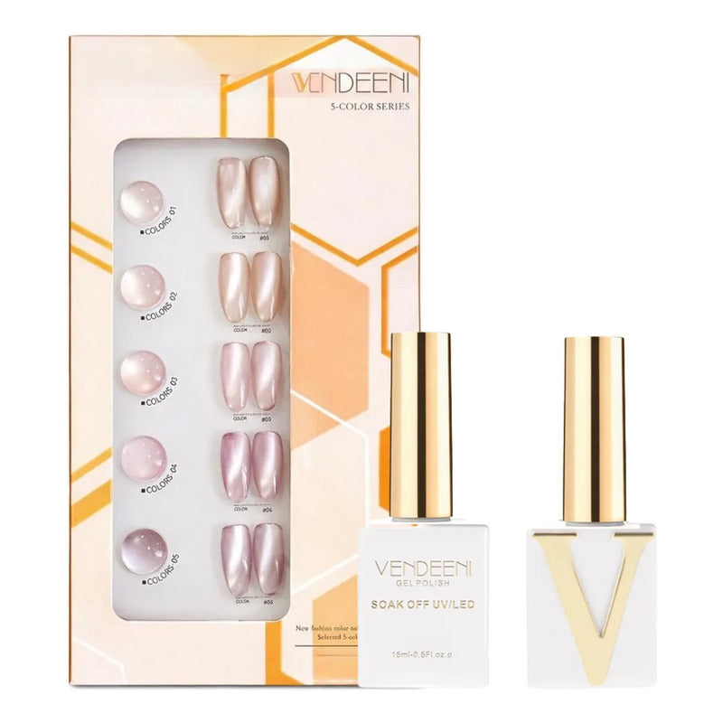 Esmalte Kit Gelish 5 Tonos Pastel Ojo De Gato Tipo Coreano J03 Blush Pink