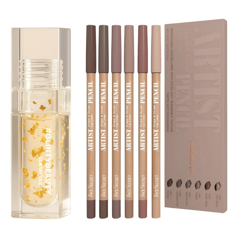 Lip Combo Kit Glinty Gloss Magic + Delineadores Nude Labios