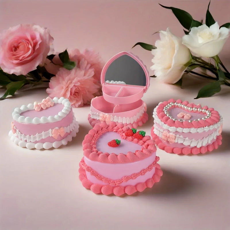Joyero Acrilico Corazón Pastel Vintage Espejo Alhajero Corea Rosa Perla